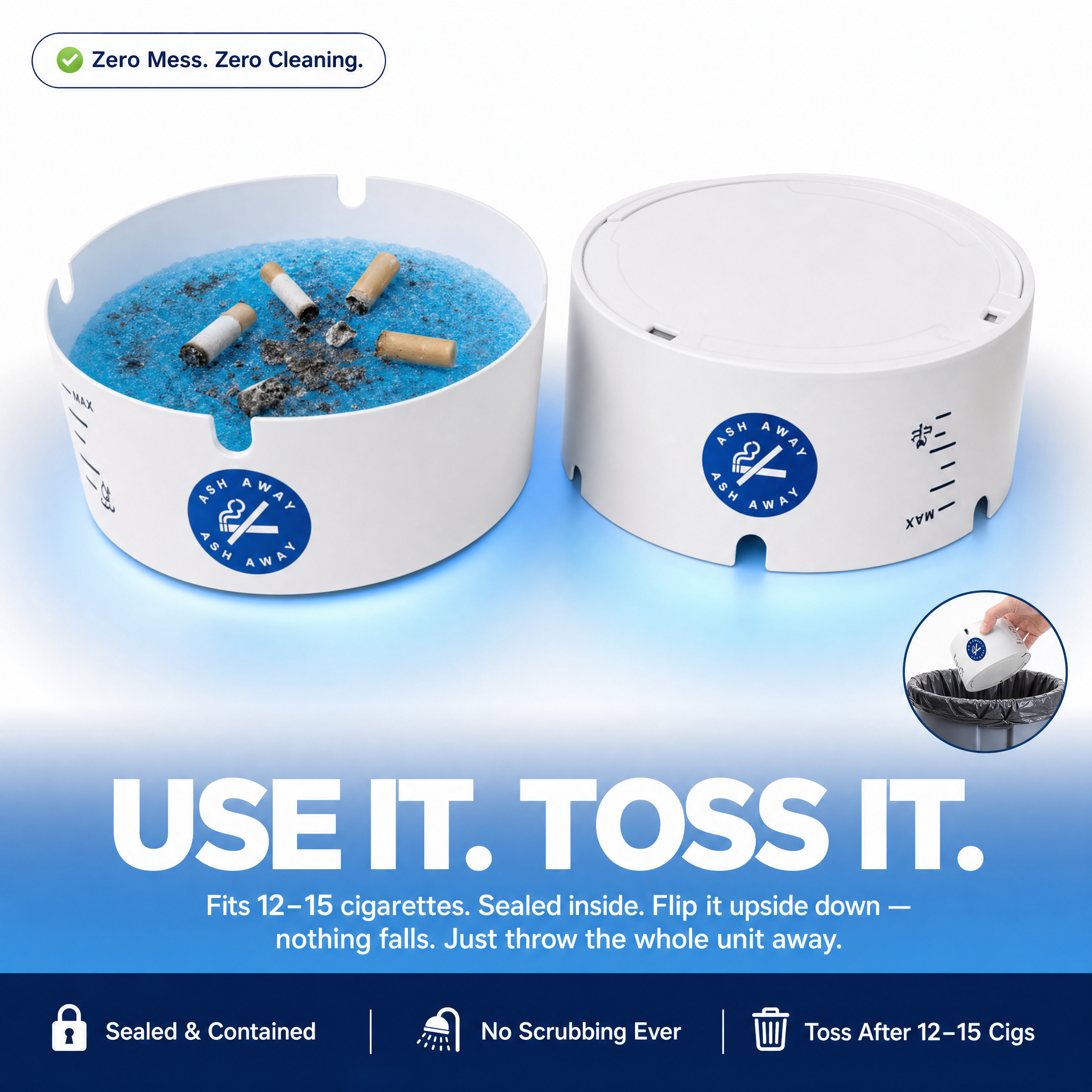 AshAway™ - Self‑foaming disposable ashtray